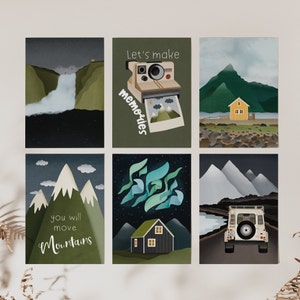 Postkarten-Set Reise Norden A6 Reisekarten Abenteuer Berge Skandinavien - Nordlichter Karten - Geschenkverpackung Reise Postkartenset