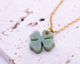 Halskette Kleeblatt Acryl Glücksklee - Kette Klee Anhänger - allergikerfreundlich Geschenk Schmuck Charm Halskette Good Luck Necklace