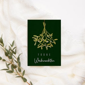 Christmas card mistletoe A6 Christmas greeting card green Christmas card winter greeting card Christmas time postcard branch image 8