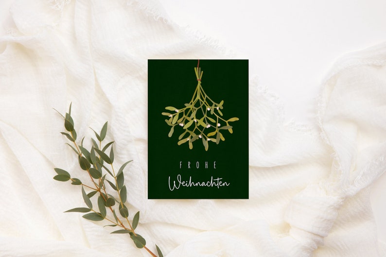 Christmas card mistletoe A6 Christmas greeting card green Christmas card winter greeting card Christmas time postcard branch image 8