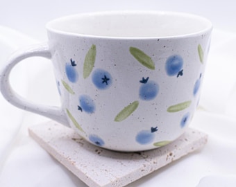 Blueberry mug hand-painted breakfast mug - ceramic mug coffee mug gift blueberry - handmade ceramic mug Sweden