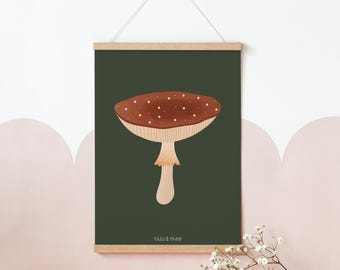 Poster Herbst Pilz Kunstdruck Fliegenpilz - Wanddeko Herbst - Kinderposter Herbst - Pilze Poster - Geschenk Herbst - Pilzposter