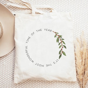 Stofftasche Weihnachten Jutebeutel Most wonderful time - Bibliothektasche Winter - Geschenk Weihnachtszeit Geschenkidee Zweige Jutetasche