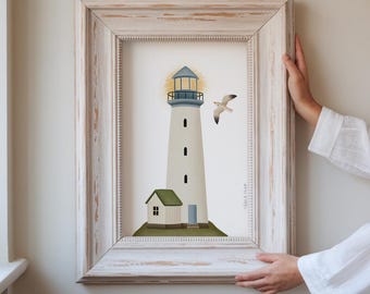 Poster Lighthouse North Sea Travel Print Scandinavia - Norway Sea Decoration Seagull House - Wall Decoration Art Print North