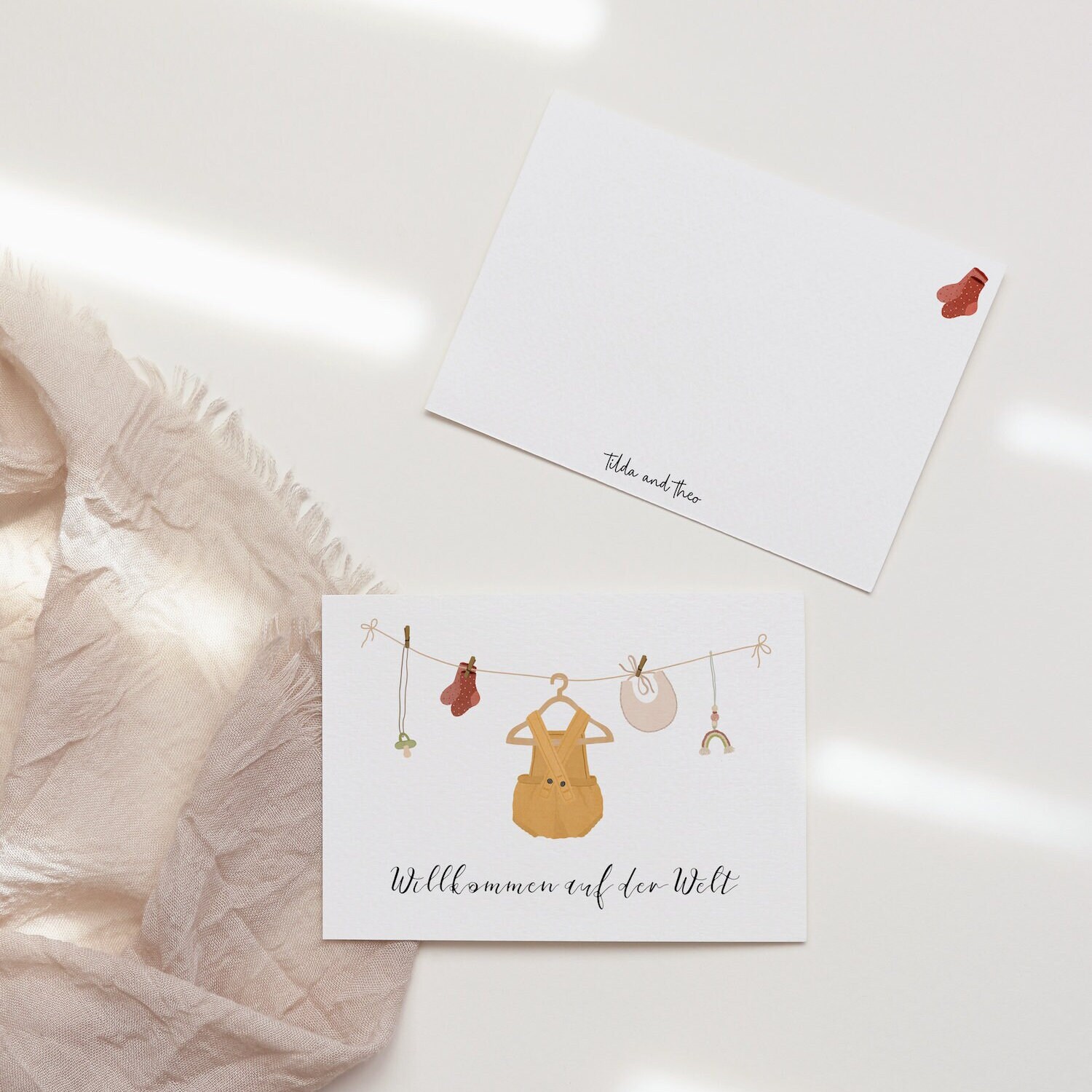 Karte zur Geburt Babykleidung auf der Wäscheleine Etsy.de