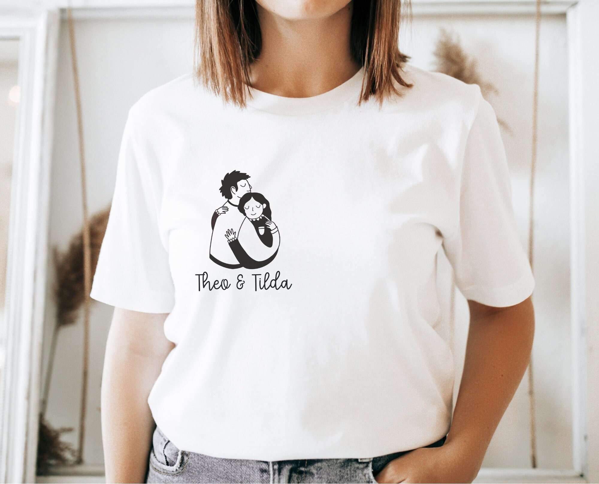 T-Shirt Couple Names Love Anniversary Gift Couple Shirt Hug - Cottagecore Shirt Clothing - Couple Gift Outfit Hug Shirt Gift Woman