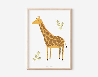 Poster Giraffe Kinderzimmer Kinderposter Baby Tiere - Babyzimmer Poster - Poster Giraffen Kinderzimmer - Geschenk Geburt Mädchen Dschungel