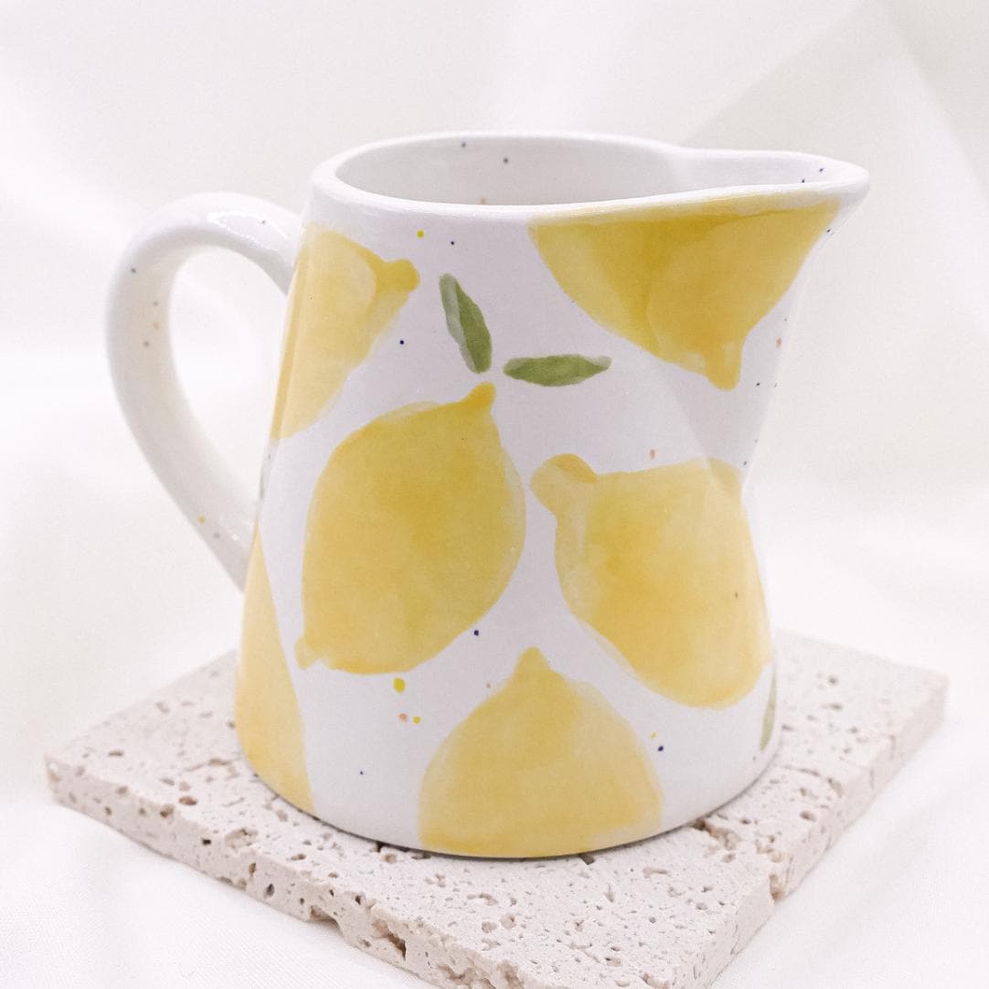 Milk jug lemon hand painted sweet coffee pot lemon branches - ceramic jug gift moving in lemon milk jug