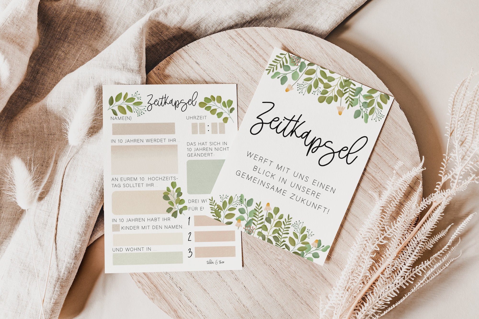 Zeitkapsel Hochzeit zum Ausfüllen Eukalyptuskranz Karten in Etsy.de