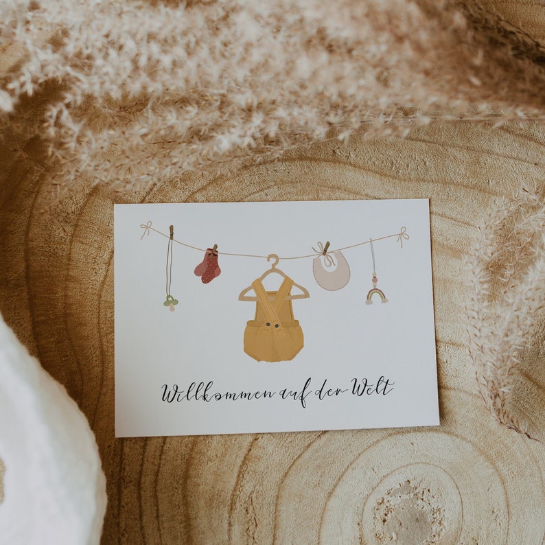 Karte zur Geburt Babykleidung auf der Wäscheleine Etsy.de