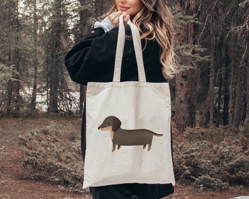 Fabric bag Dachshund dog dog breed jute bag pet library bag dogs gift bag dachshund confetti bag jute bag books image 7