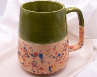 Cup speckles XL green hand painted large teacup dots - ceramic mug cup coffee cup gift speckles - ceramic mug handmade