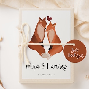 Geschenkschachtel Hochzeit Füchse - Geldgeschenk Hochzeit Geldgeschenk Fuchs Namen des Brautpaars - personalisiertes Hochzeitsgeschenk Wald