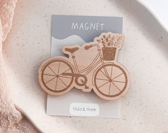 Magnet Fahrrad aus Holz Geschenk Freundin - Geschenk Fahrrad Blumen Kühlschrankmagnet Deko - Verpackung Geschenk Frühling - Bike Magnet