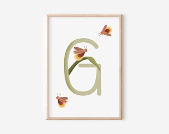 Letter poster G like fireflies - WALD ABC letter poster G - birth poster for children - name poster children's room