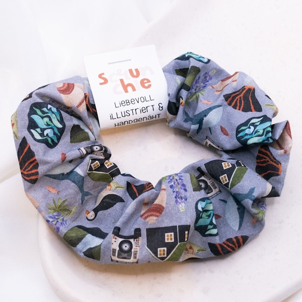 Scrunchie Island Skandinavien Haarband Norden - handgenähter Haargummi - Zopfgummi blau Iceland Gift idea haar-schonender Scrunchie