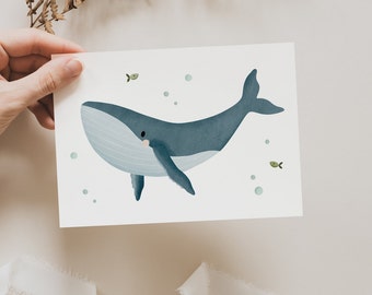 Postkarte Wal A6 Postkarte für Kinder - Kinderkarte Meer - Glückwünsche zum Geburtstag - Postkarte Geburtstagsgrüße Meerestiere