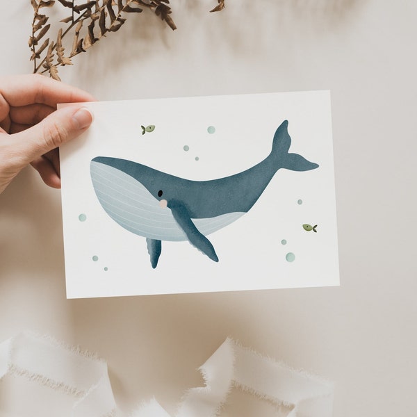 Postcard whale A6 postcard for children - children's card sea - happy birthday - postcard birthday greetings sea creatures