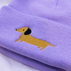 Dachshund Hat Beanie with Embroidered Dog Dachshund Gift Winter Hat Purple Gift Dogmom Dachshund Love Dog Breed Gift Idea image 9