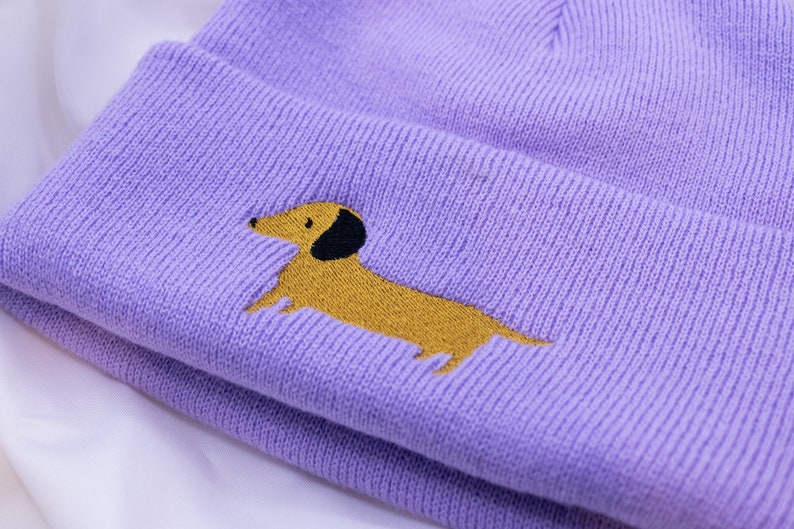 Dachshund Hat Beanie with Embroidered Dog Dachshund Gift Winter Hat Purple Gift Dogmom Dachshund Love Dog Breed Gift Idea image 9