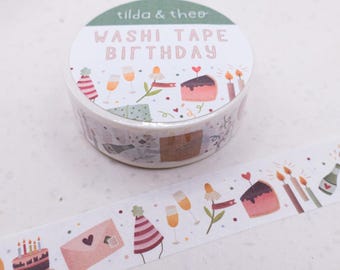 Washi Tape Geburtstag Klebeband Birthday Pattern - Party Feier Washi Tape - Masking Tape Bullet Journal Geschenk - Geburtstagsfeier Washi