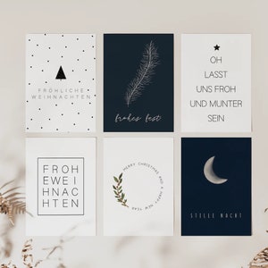6er Postkarten-Set Weihnachten A6 Postkarte Weihnachtenschwarz weiß - Weihnachtskarte - Grußkarte Advent, Frohe Weihnachten - Winter