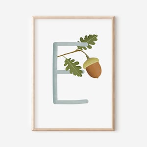 Buchstabenposter E wie Eichel - WALD ABC Buchstabenposter E - Geburtsposter für Kinder - Namensposter Kinderzimmer