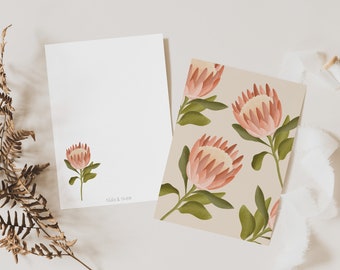 Ansichtkaart Bloem Protea Boho Botanische Wenskaart Protea - Bedankkaart neutrale Boho Bloem - Illustratie bloemenkaart