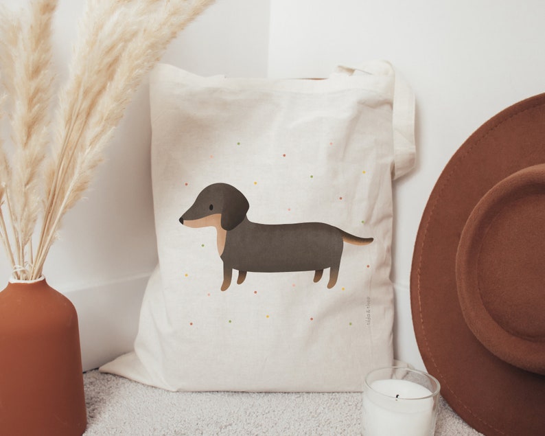 Fabric bag Dachshund dog dog breed jute bag pet library bag dogs gift bag dachshund confetti bag jute bag books image 3