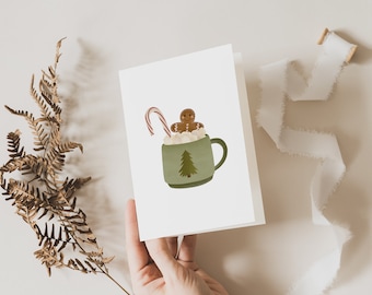 Grußkarte Weihnachten Heiße Schokolade Tasse Lebkuchen - Klappkarte A6 Weihnachtskarte - Postkarte Weihnachten - Geschenkidee Hot Chocolate