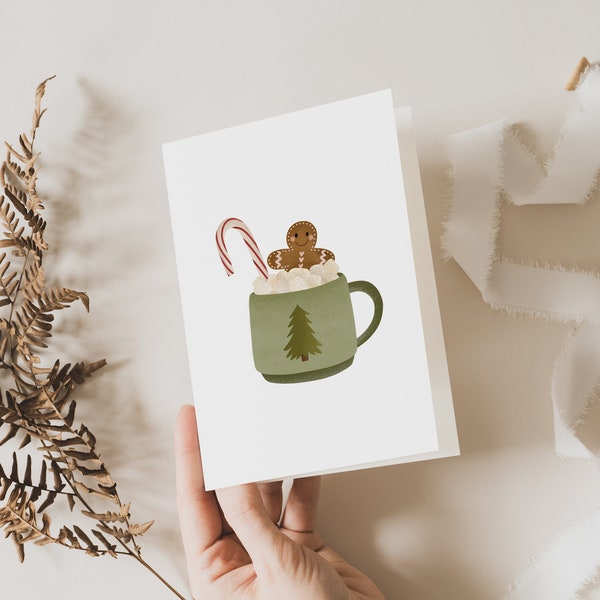 Grußkarte Weihnachten Heiße Schokolade Tasse Lebkuchen - Klappkarte A6 Weihnachtskarte - Postkarte Weihnachten - Geschenkidee Hot Chocolate