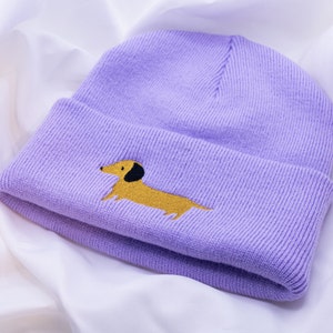Dachshund Hat Beanie with Embroidered Dog Dachshund Gift Winter Hat Purple Gift Dogmom Dachshund Love Dog Breed Gift Idea image 8