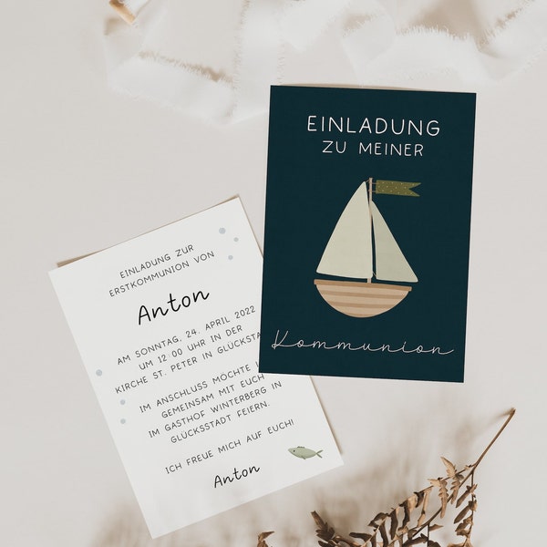 Invitation card communion boat - personalized invitation communion invitation - ship communion invitation