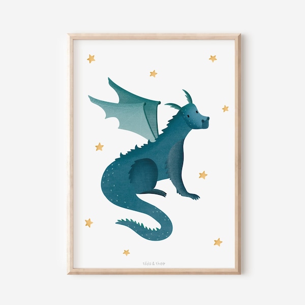 Poster Drache Kinderzimmer Fantasie Kinderposter Fabelwesen - Babyzimmer Poster - Poster Drache Kinderzimmer - Geschenk Geburt Märchen