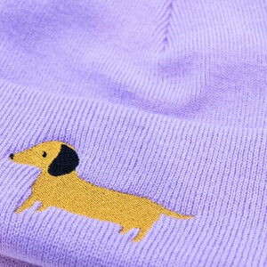 Dachshund Hat Beanie with Embroidered Dog Dachshund Gift Winter Hat Purple Gift Dogmom Dachshund Love Dog Breed Gift Idea image 3