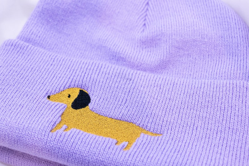 Dachshund Hat Beanie with Embroidered Dog Dachshund Gift Winter Hat Purple Gift Dogmom Dachshund Love Dog Breed Gift Idea image 3