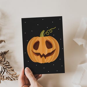 Postkarte Kürbis Halloween Kürbisgesicht Herbst Grußkarte Kürbis - Illustrationen Herbst als Dankeskarte - Illustration Herbst Karte