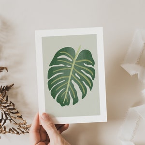 Ansichtkaart Monstera Plant Boho Kamerplant Botanische Wenskaart - Bedankkaart Neutrale Boho Plant Lover - Illustratie Tropische Bladeren
