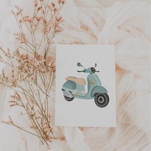 Postkarte Roller Italien bluer Roller A6 Dankeschönkarte - Postkarte Danke sagen - Geschenkidee Danke süße Rollerkarte Geschenk