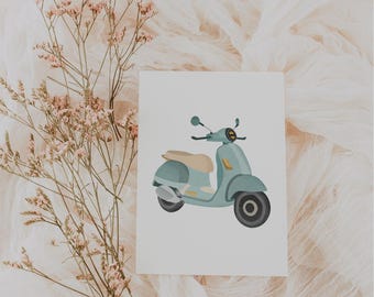Postcard Scooter Italy bluer Scooter A6 Thank you card - Postcard say thank you - Gift idea Thank you cute Scooter card Gift