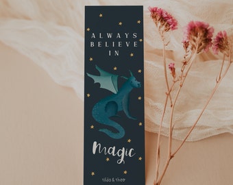 Bookmark Dragon "Always believe in magic" - Bookworm Gift Magic Night Sky Dragon - Gift for Book Fans Booklover Gift