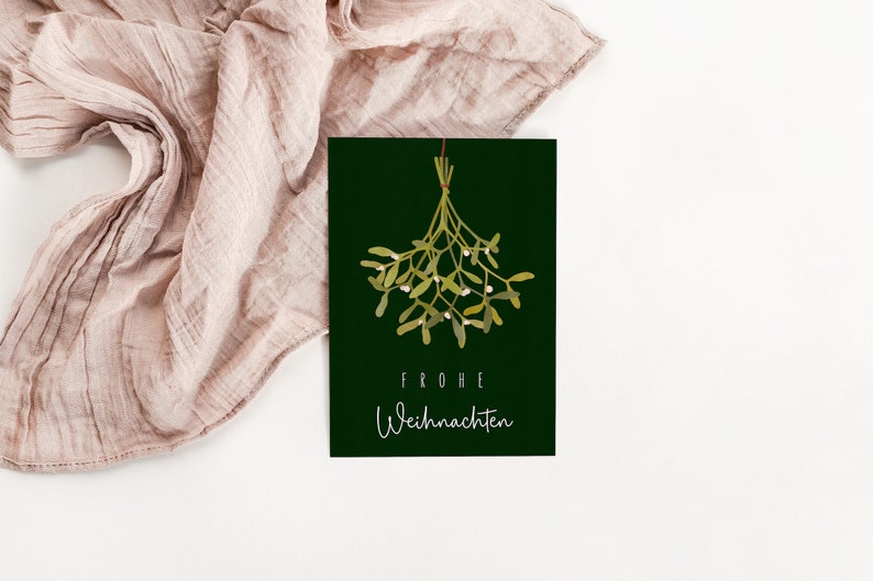 Christmas card mistletoe A6 Christmas greeting card green Christmas card winter greeting card Christmas time postcard branch image 9