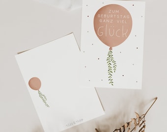 Birthday card balloon A6 postcard for birthday - "Happy birthday for luck" card children 1st birthday