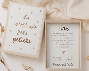 Geschenkschachtel zur Geburt "du wirst geliebt" - Geldgeschenk Baby neue Eltern - personalisiertes Geburtsgeschenk Baby