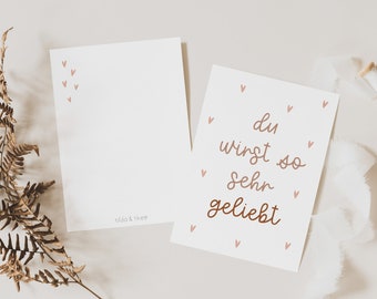 Postkarte Liebe "Du wirst so sehr geliebt" rosa - A6 Postkarte für Kinder - Postkarte Taufe - Mini Print Geburt - Karte Liebe