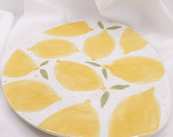 Teller Zitrone handbemalt schiefer Frühstücksteller Zitronenzweige - Keramikteller Geschenk Freundin Geschenk Limone Früchte