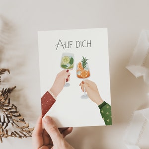Postkarte Feiern "Auf Dich" Anstoßen Drinks Silvester - Postkarte Geburtstag Freundin Neujahr Geschenk Karte Cocktails Cheers Sekt Postkarte