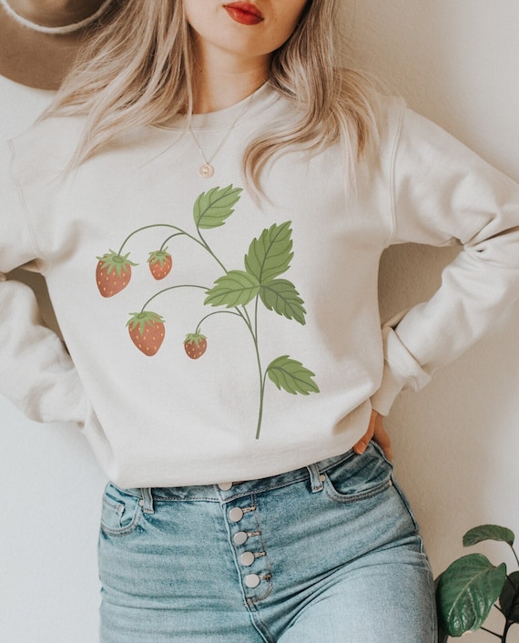 Pullover Walderdbeere Cottagecore Nature Botanical Sweater - Kleidung Strawberry Gift Idea Geschenk Sweatshirt Cottagecore