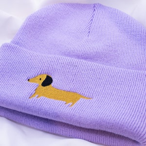 Dachshund Hat Beanie with Embroidered Dog Dachshund Gift Winter Hat Purple Gift Dogmom Dachshund Love Dog Breed Gift Idea image 6