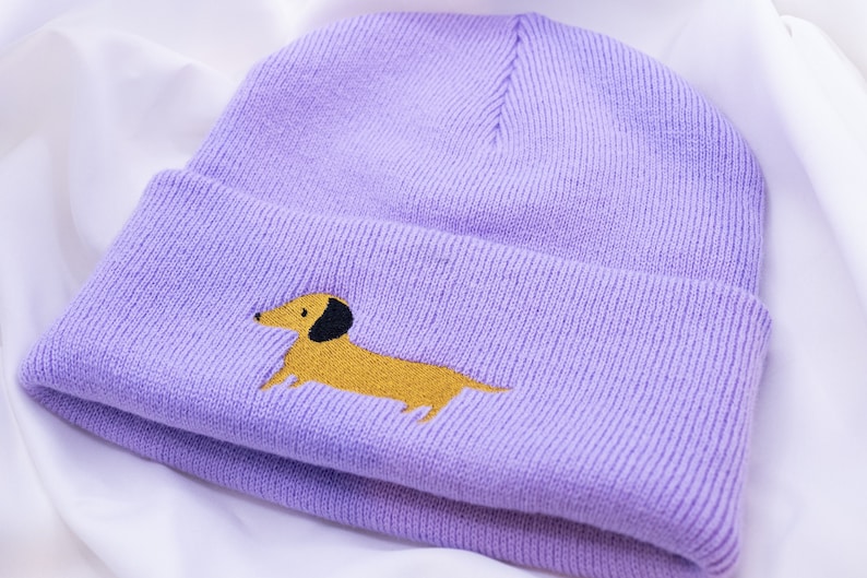 Dachshund Hat Beanie with Embroidered Dog Dachshund Gift Winter Hat Purple Gift Dogmom Dachshund Love Dog Breed Gift Idea image 6